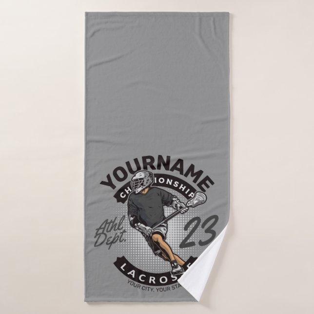 Personalised Lacrosse Player Sports Team Attack Bath Towel Set (Bath Towel)