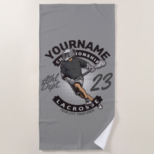 Personalised Lacrosse Player Sports Team Attack Beach Towel