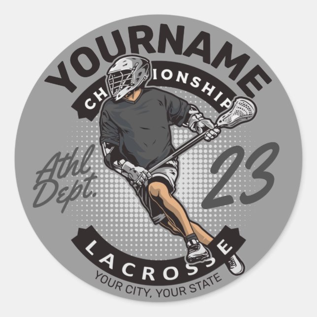 Personalised Lacrosse Player Sports Team Attack  Classic Round Sticker (Front)