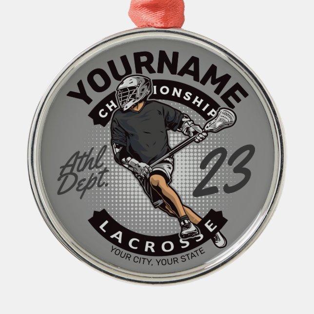 Personalised Lacrosse Player Sports Team Attack  Metal Tree Decoration (Front)