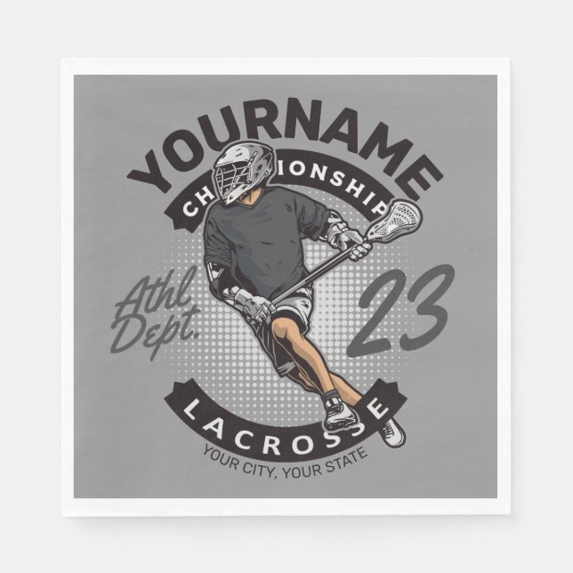 Personalised Lacrosse Player Sports Team Attack  Napkin (Front)