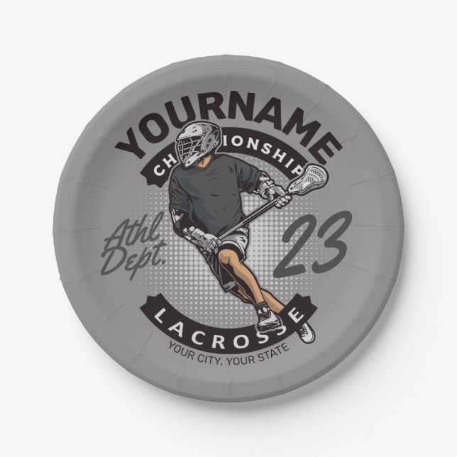 Personalised Lacrosse Player Sports Team Attack Paper Plate (Front)