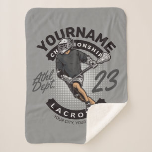 Personalised Lacrosse Player Sports Team Attack Sherpa Blanket