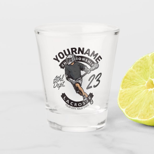 Personalised Lacrosse Player Sports Team Attack Shot Glass (Front)
