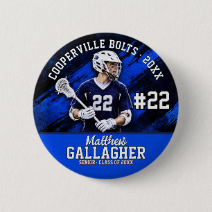 Personalised Lacrosse Senior Player Photo 6 Cm Round Badge