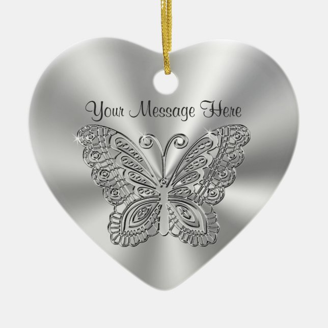 Personalised Lacy Silver Butterfly Ornaments (Front)