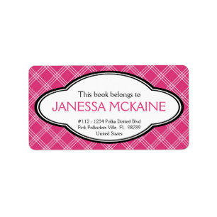 Personalised Ladies Bookplate Sticker Pink White
