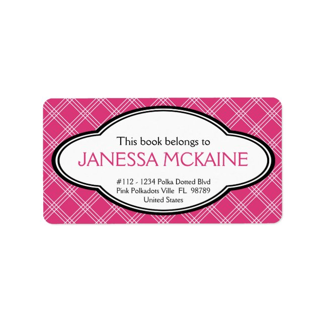 Personalised Ladies Bookplate Sticker Pink White (Front)