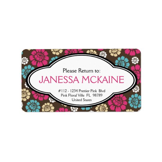 Personalised Ladies Pink Brown Blue Floral Sticker Address Label