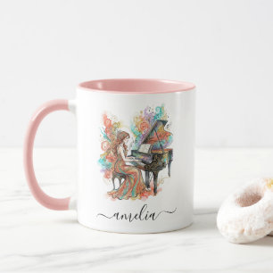 Personalised Lady Grand Piano Artistic Colourful   Mug