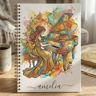 Personalised Lady Grand Piano Artistic Colourful Notebook