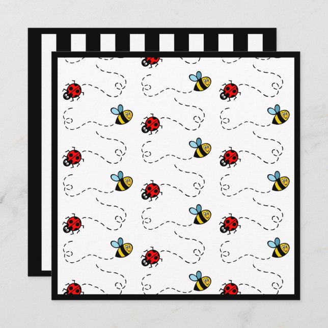 Personalised Ladybird and Bumblebee Invitation (Front/Back)