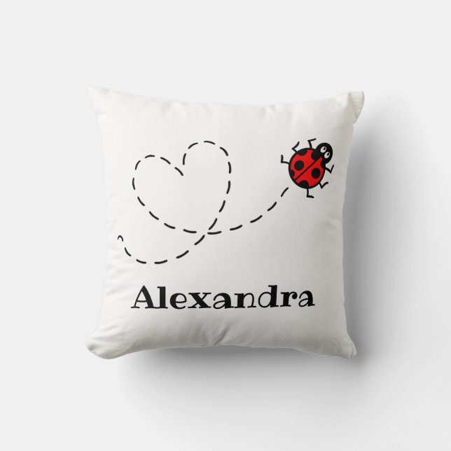 Personalised Ladybird Heart Pattern Cushion (Front)