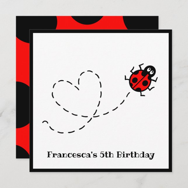 Personalised Ladybird Heart Pattern Invitation (Front/Back)