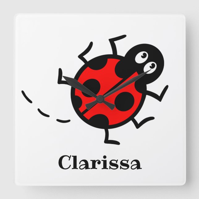 Personalised Ladybird Pattern Cushion Square Wall Clock (Front)