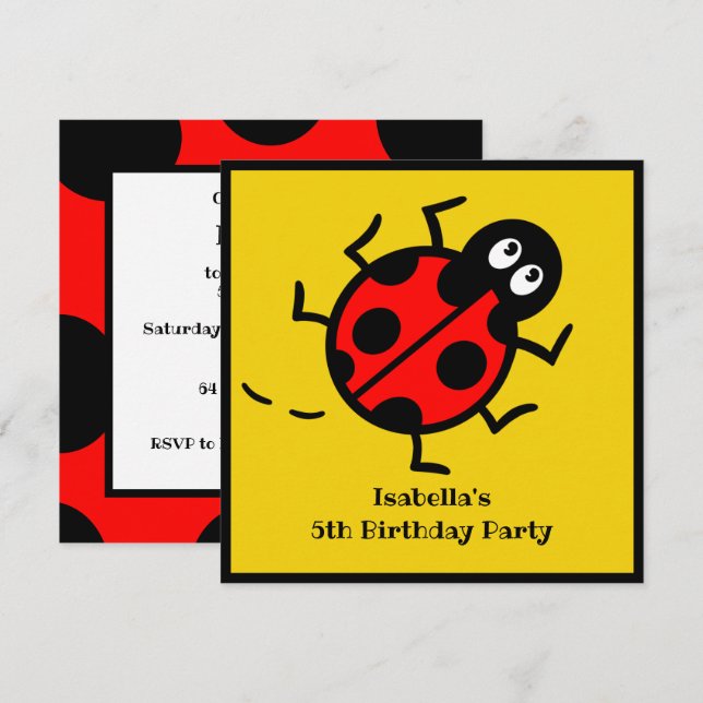 Personalised Ladybird Pattern Invitation (Front/Back)