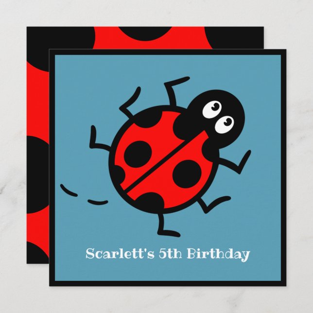 Personalised Ladybird Pattern Invitation (Front/Back)