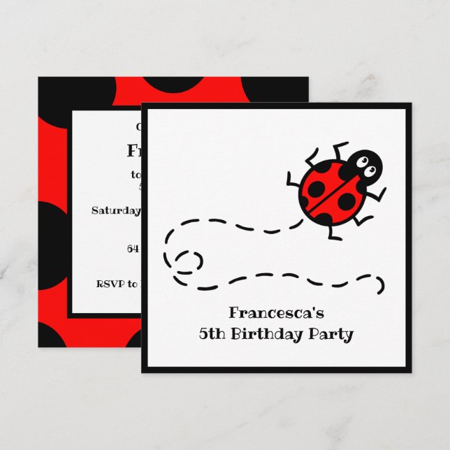 Personalised Ladybird Pattern Invitation (Front/Back)
