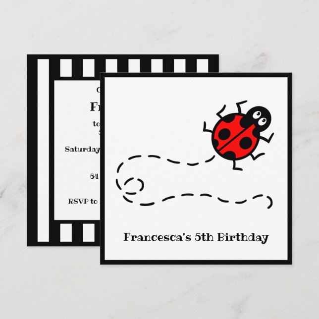 Personalised Ladybird Pattern Invitation (Front/Back)