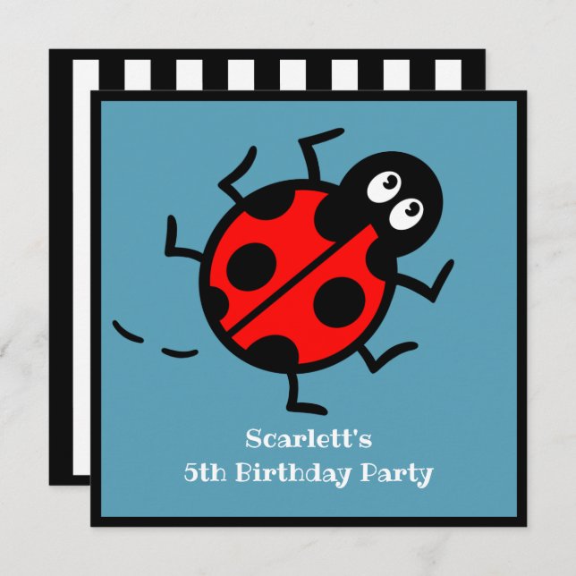 Personalised Ladybird Pattern Invitation (Front/Back)