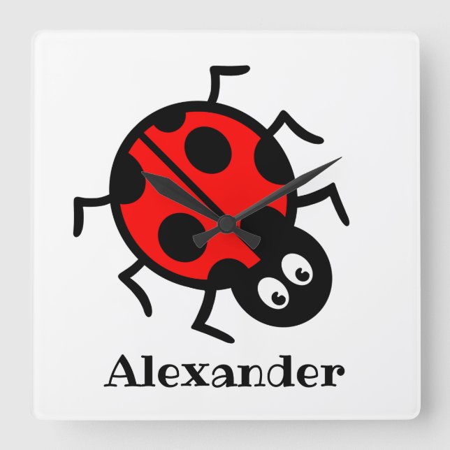 Personalised Ladybird Pattern Square Wall Clock (Front)