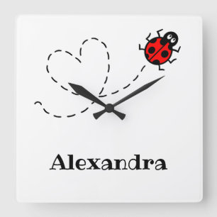 Personalised Ladybird Pattern Square Wall Clock