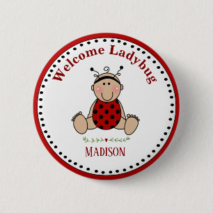 Personalised Ladybug Baby Shower Party  Keepsake 6 Cm Round Badge