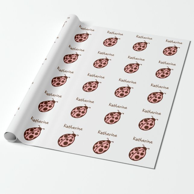 Personalised Ladybug Birthday Party Wrapping Paper (Unrolled)