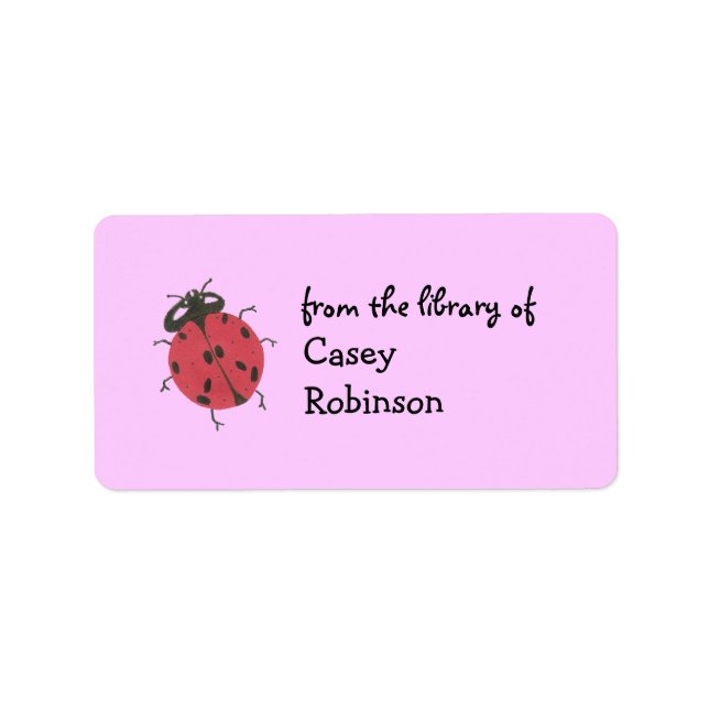 Personalised ladybug bookplate - pink label (Front)