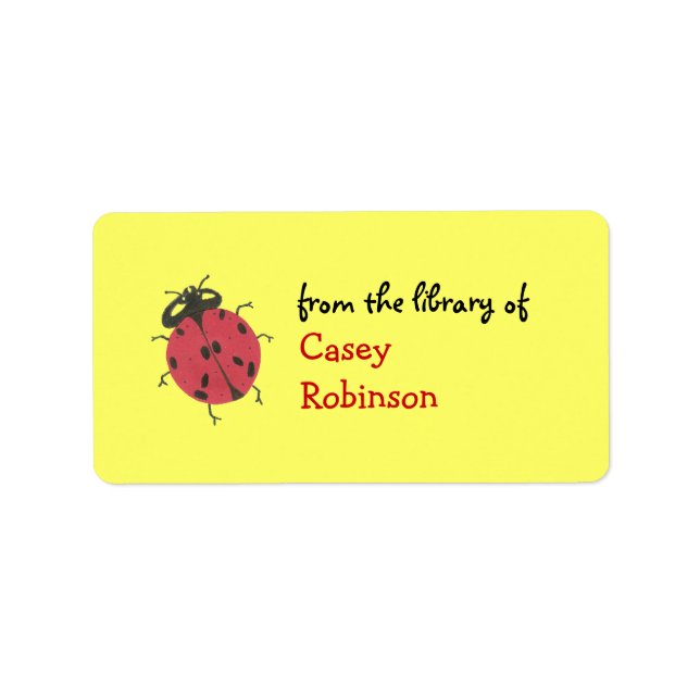 Personalised ladybug bookplate - yellow label (Front)