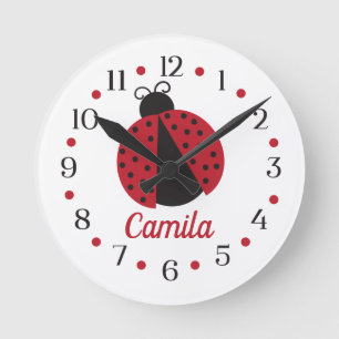 Personalised Ladybug Girl's Nursery Room Decor Round Clock