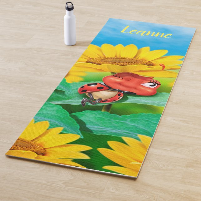 Personalised ladybug sunflowers yoga mat (In Situ)