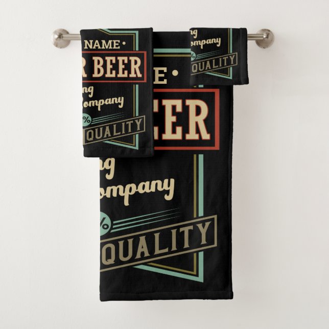 Personalised Lager Beer Brewing Co Label Bar Pub   Bath Towel Set (Insitu)