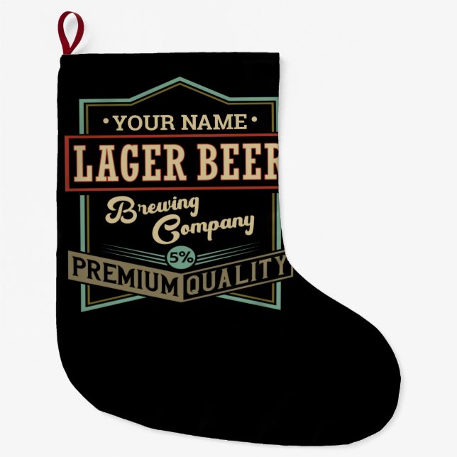 Personalised Lager Beer Brewing Co Label Bar Pub   Large Christmas Stocking (Front)
