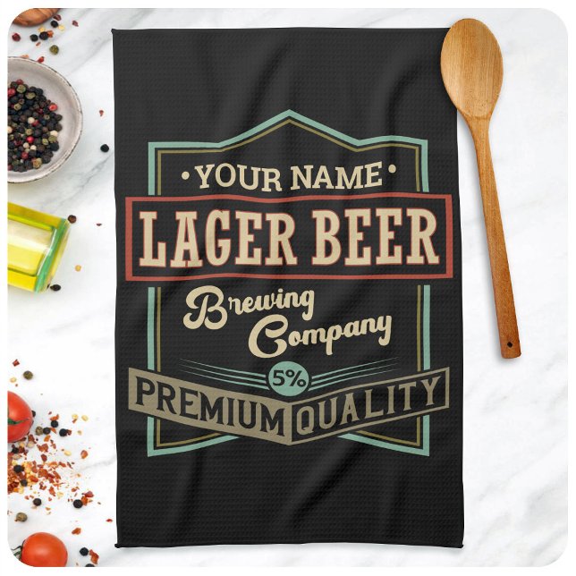 Personalised Lager Beer Brewing Co Label Bar Pub  Tea Towel (Creator Uploaded)