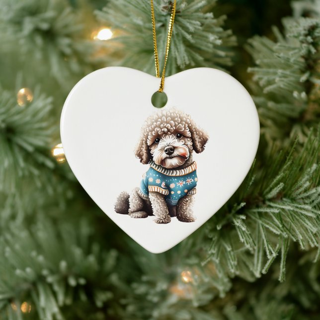 Personalised Lagotto Romagnolo Christmas Sweater Ceramic Tree Decoration (Tree)