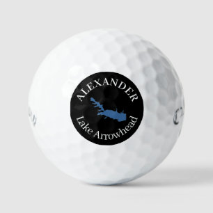 Personalised Lake Arrowhead Map Black Golf balls