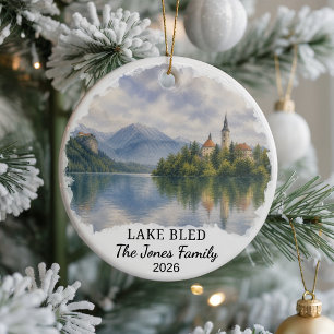Personalised Lake Bled Ceramic Ornament, Custom Sl Tree Decoration