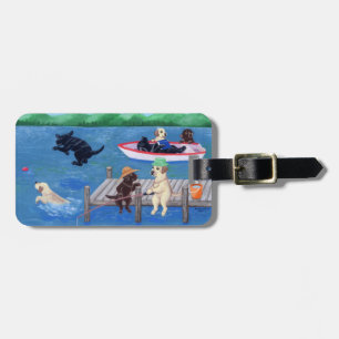 Personalised Lake Fun Labradors Painting Luggage Tag