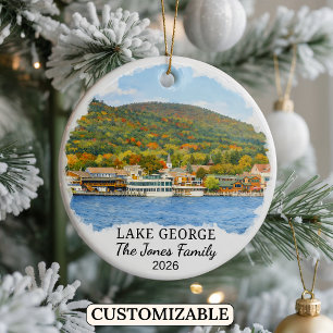 Personalised Lake George Ornament, Custom New York Ceramic Tree Decoration