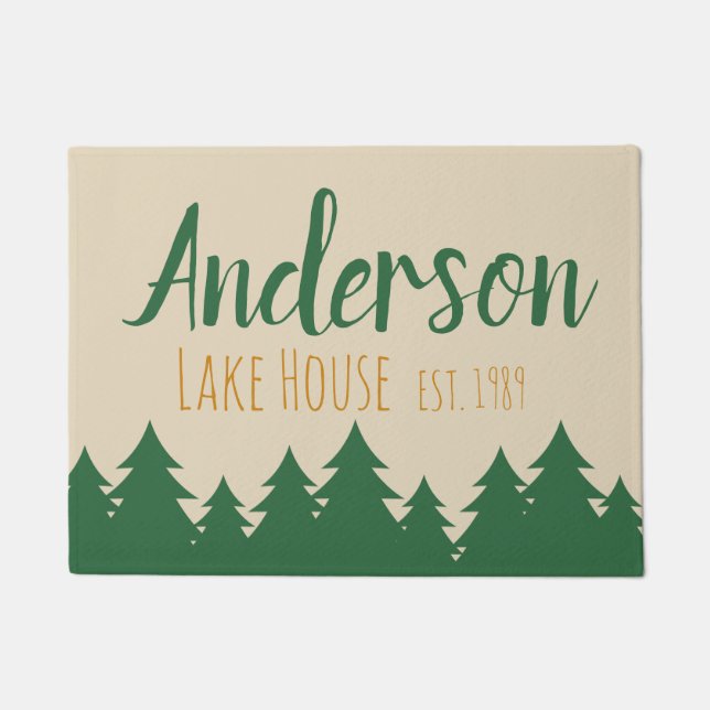 Personalised Lake House & Pine Trees Door Mat (Front)