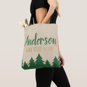 Personalised Lake House & Pine Trees Tote Bag