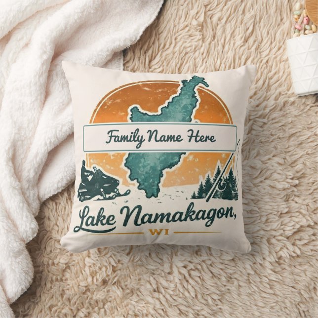 Personalised Lake Namakagon, WI Throw Pillow (Blanket)