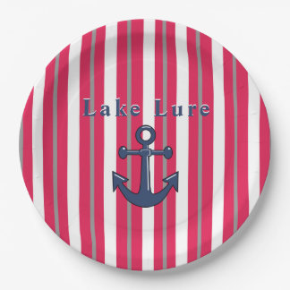 Personalised Lake or Beach Red White Round Paper Plate