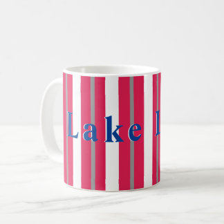 Personalised Lake or Beach Red White Striped  Coffee Mug