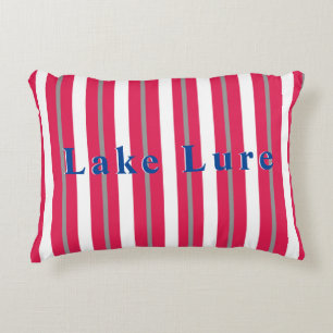 Personalised Lake or Beach Red White Striped  Decorative Cushion