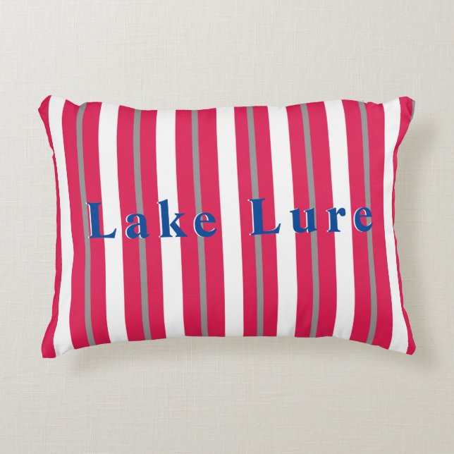 Personalised Lake or Beach Red White Striped  Decorative Cushion (Front)
