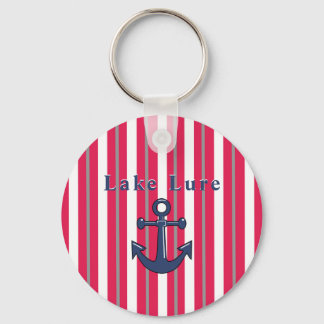 Personalised Lake or Beach Red White Striped  Key Ring