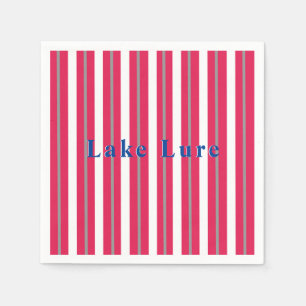 Personalised Lake or Beach Red White Striped  Napkin