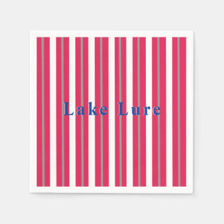 Personalised Lake or Beach Red White Striped  Napkin